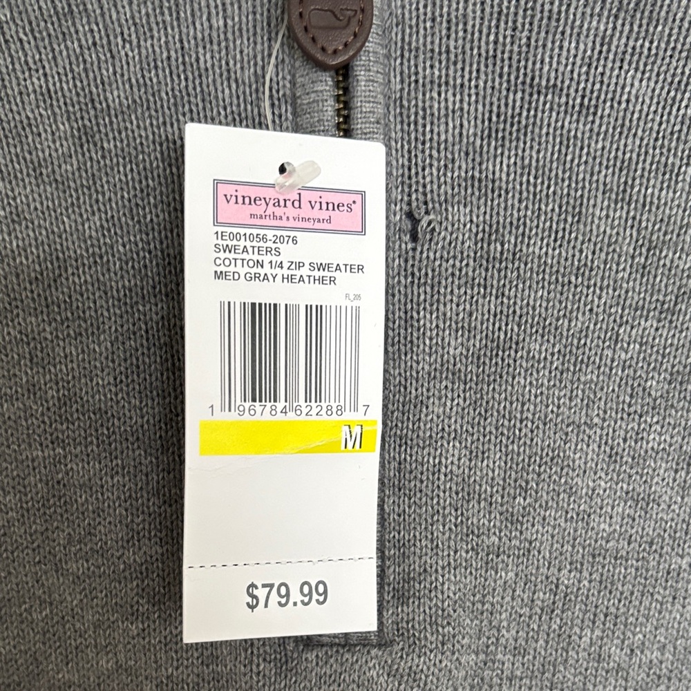 NWT Vineyard Vines Men’s Gray Quarter-Zip Sweater (NOTE: Hole near zipper) - Picture 2 of 2